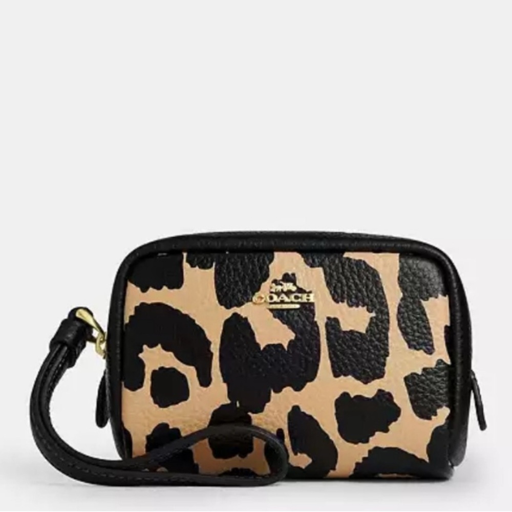 NEW Coach Pouch Wristlet With Leopard Print CBP13 🤎🖤